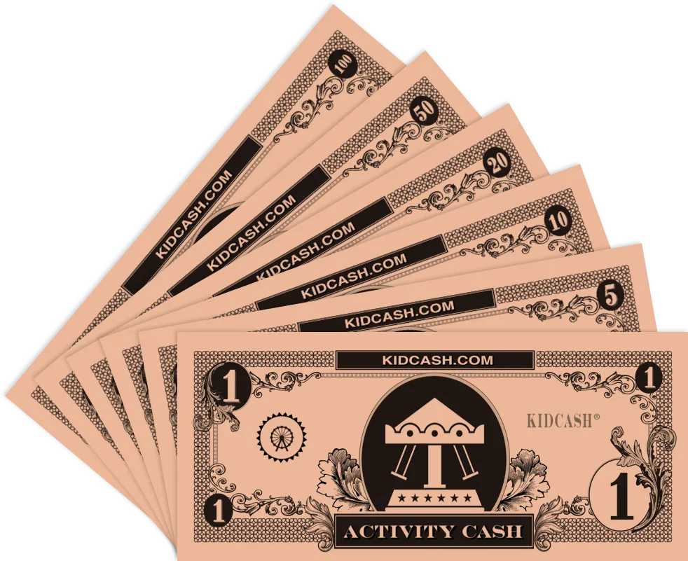 Activity Cash play money bills fanned out