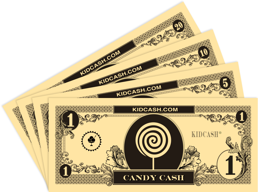 Candy Cash bills, $1 through $20