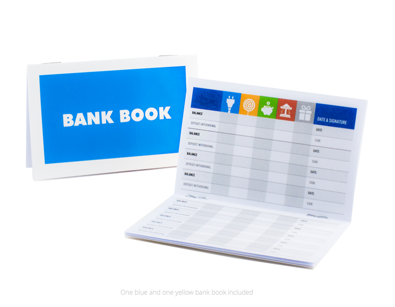 Two bank books, blue and yellow