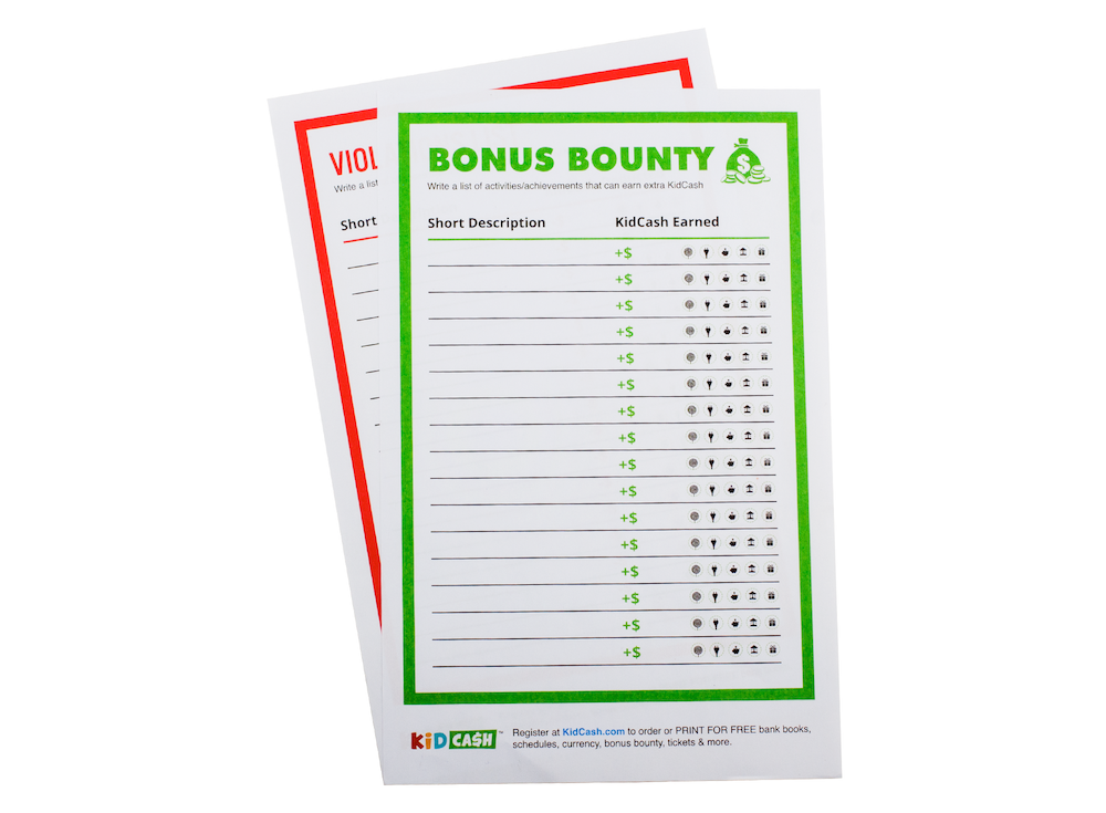 Violation and bonus bounty list sheets
