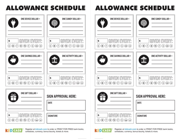 Allowance schedules printable sheet