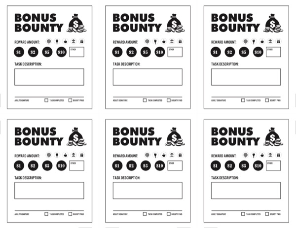 Bonus Bounty printable sheet