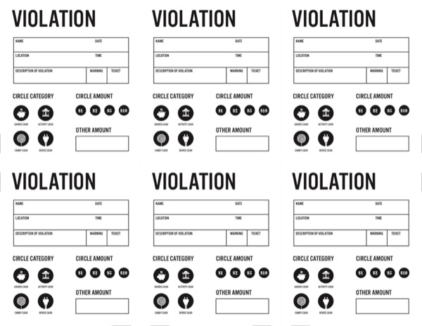 Violation tickets printable sheet